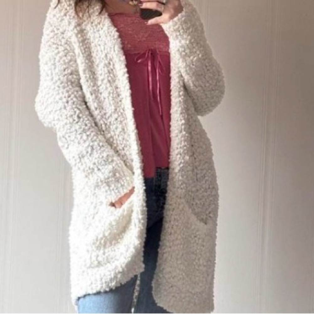 Ivory white Cream Open-Front Cardigan jacket